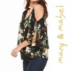 Mary & Mabel Flowy Floral Cold Shoulder Blouse Med